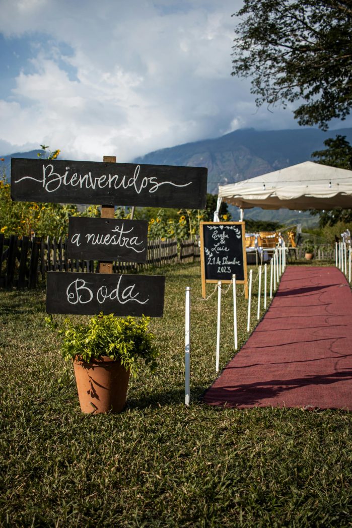 Boda al aire libre con alfombra roja.