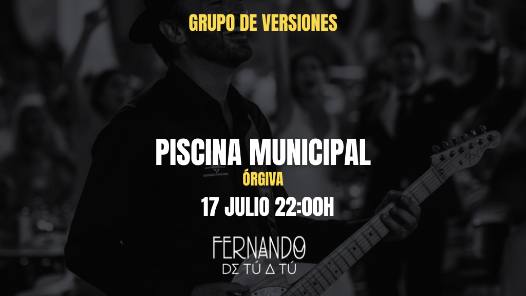 Fernando de Tú a Tú actuando con su grupo de versiones en directo en la Piscina Municipal de Órgiva.