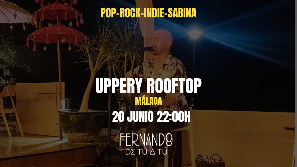 Fernando de Tú a Tú actuando como cantante en Málaga en la terraza Uppery Rooftop de Churriana.